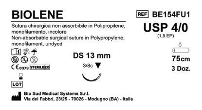Sutura Biolene DS13 USP 4-0  - EP 1.5 75 cm Undyed Box 36 pcs