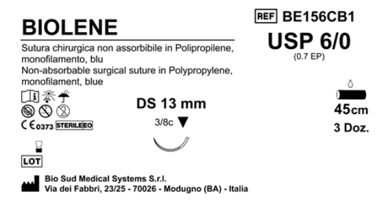 Sutura Biolene DS13 USP 6-0 - EP 0.7 45 cm Blue Box 36 pcs