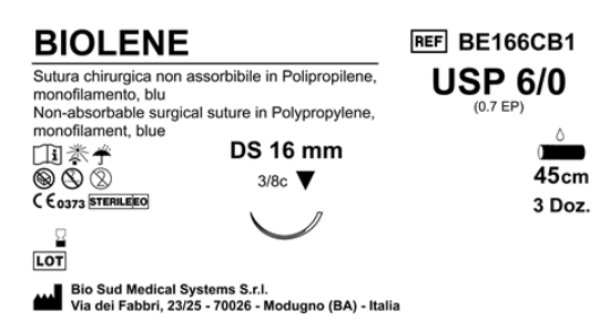 Sutura Biolene DS16 USP 6-0 - EP 0.7 45 cm Blue Box 36 pcs