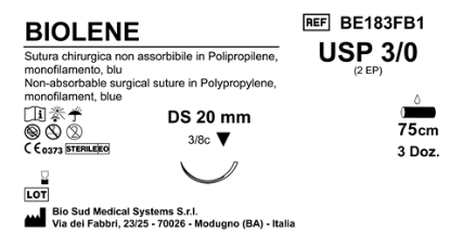 Sutura Biolene DS 20 USP 3-0 - EP 2 75 cm Blue Box 36 pcs