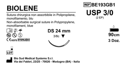Sutura Biolene DS 24 USP 3-0 - EP 2 90 cm Blue Box 36 pcs