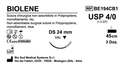 Sutura Biolene DS24 USP 4-0  - EP 1.5 45 cm Blue Box 36 pcs