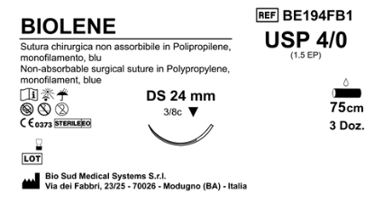 Sutura Biolene DS24 USP 4-0  - EP 1.5 75 cm Blue Box 36 pcs
