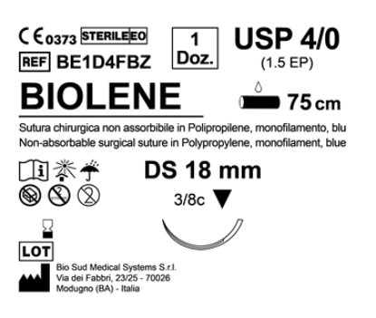 Sutura Biolene DS 18 USP 4-0  - EP 1.5 75 cm Blue Box 12 pcs