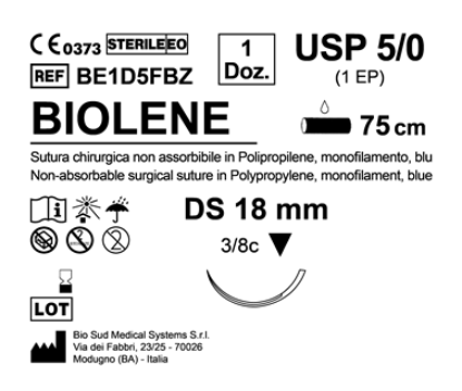 Sutura Biolene DS 18 USP 5-0 - EP 1 75 cm Blue Box 12 pcs
