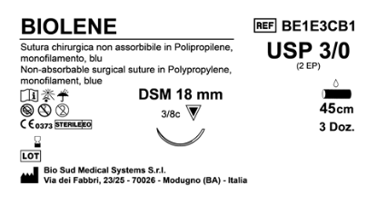 Sutura Biolene DSM18 USP 3-0 - EP 2 45 cm Blue Box 36 pcs