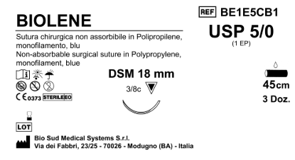 Sutura Biolene DSM18 USP 5-0 - EP 1 45 cm Blue Box 36 pcs