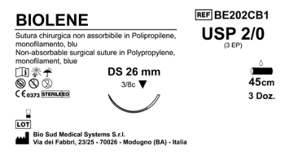 Sutura Biolene DS26 USP 2-0 - EP 3 45 cm Blue  Box 36 pcs
