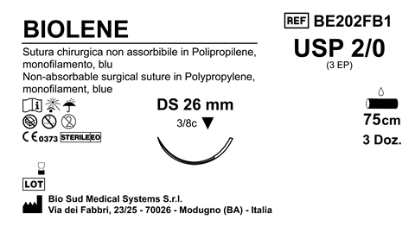 Sutura Biolene DS26 USP 2-0 - EP 3 75 cm Blue Box 36 pcs