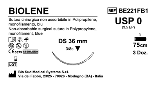 Sutura Biolene DS36 USP 0 - EP 3.5 75 cm Blue Box 36 pcs