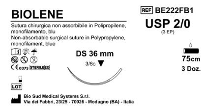 Sutura Biolene DS36 USP 2-0 - EP 3 75 cm Blue Box 36 pcs