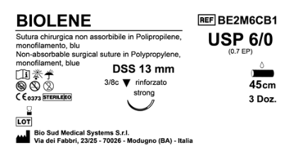 Sutura Biolene DSS 13 USP 6-0 - EP 0.7 45 cm Blue Box 36 pcs