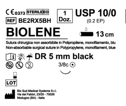 Sutura Biolene DR 5 USP 10-0 - EP 0.2 13 cm Blue Black Needle  Box 12 pcs
