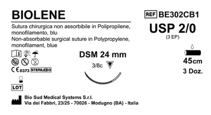 Sutura Biolene DSM24 USP 2-0 - EP 3 45 cm Blue Box 36 pcs