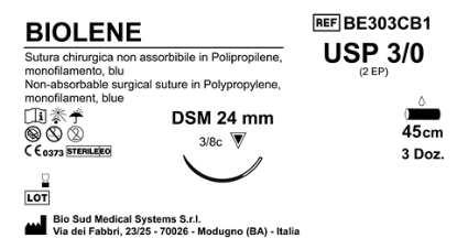 Sutura Biolene DSM24 USP 3-0 - EP 2 45 cm Blue Box 36 pcs