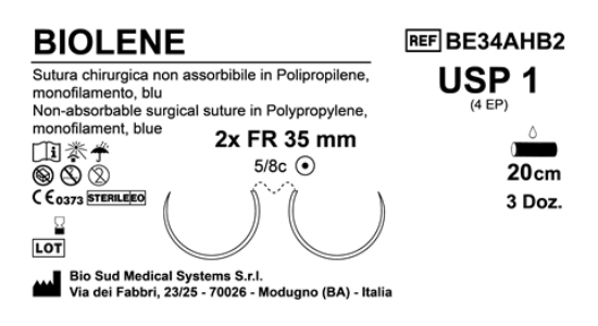 Sutura Biolene FR 35 USP 1 - EP 4 120 cm Blue Double Armed  Box 36 pcs