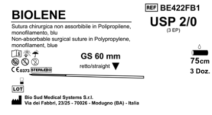 Sutura Biolene GS60 USP 2-0 - EP 3 75 cm Blue Box 36 pcs