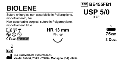 Sutura Biolene HR13 USP 5-0 - EP 1 75 cm Blue Box 36 pcs