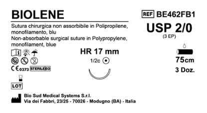 Sutura Biolene HR 17 USP 2-0 - EP 3 75 cm Blue Box 36 pcs
