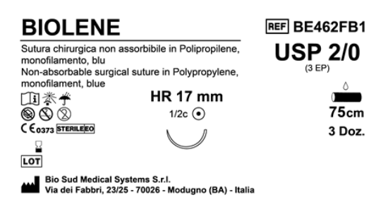 Sutura Biolene HR 17 USP 2-0 - EP 3 75 cm Blue Box 36 pcs