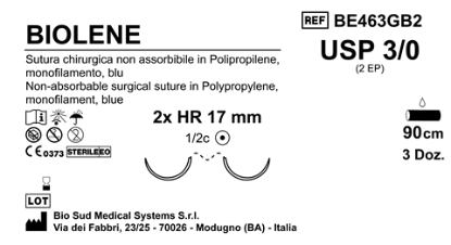 Sutura Biolene HR17 USP 3-0 - EP 2 90 cm Blue Double Armed  Box 36 pcs