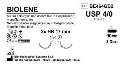 Sutura Biolene HR17 USP 4-0  - EP 1.5 90 cm Blue Double Armed  Box 36 pcs