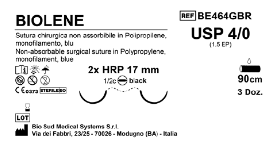 Sutura Biolene HRP17 USP 4-0  - EP 1.5 90 cm Blue Double Needle Plus Black Box 36 pcs