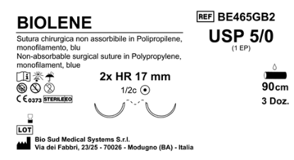 Sutura Biolene HR17 USP 5-0 - EP 1 90 cm Blue Double Armed  Box 36 pcs