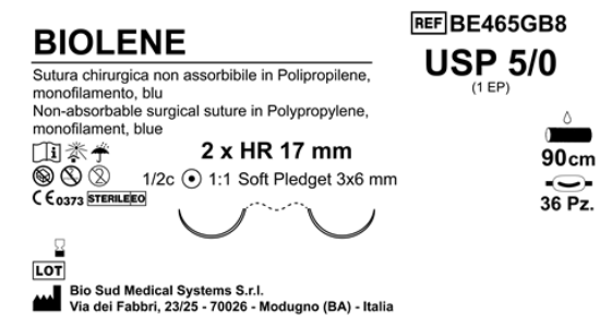 Sutura Biolene HR17 USP 5-0 - EP 1 90 cm Blue Doub.Arm. Pled. Soft 3x6 Box 36