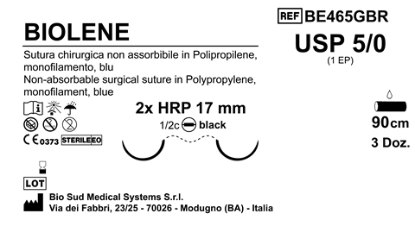 Sutura Biolene HRP17 USP 5-0 - EP 1 90 cm Blue Double Needle Plus Black Box 36 pcs