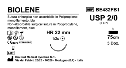 Sutura Biolene HR22 USP 2-0 - EP 3 75 cm Blue Box 36 pcs