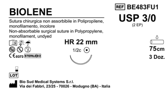 Sutura Biolene HR 22 USP 3-0 - EP 2 75 cm Undyed Box 36 pcs