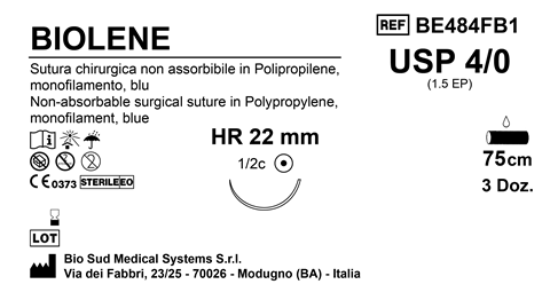 Sutura Biolene HR22 USP 4-0  - EP 1.5 75 cm Blue Box 36 pcs