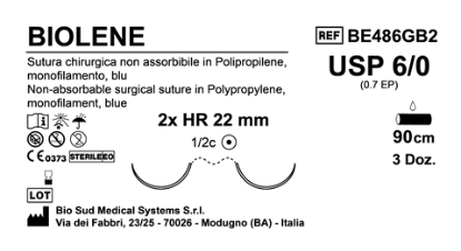 Sutura Biolene HR 22 USP 6-0 - EP 0.7 90 cm Blue Double Armed  Box 36 pcs