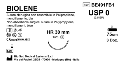 Sutura Biolene HR30 USP 0 - EP 3.5 75 cm Blue Box 36 pcs