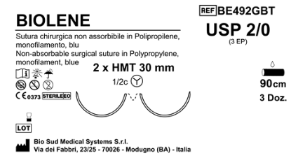 Sutura Biolene HMT30 USP 2-0 - EP 3 90 cm Blue Double Needle MicroTapercut Box 36 pcs