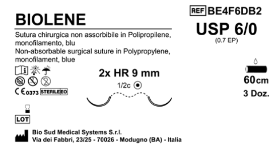 Sutura Biolene HR 9 USP 6-0 - EP 0.7 60 cm Blue Double Armed  Box 36 pcs
