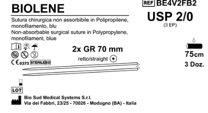 Sutura Biolene GR 70 USP 2-0 - EP 3 75 cm Blue Double Armed  Box 36 pcs