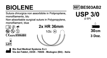 Sutura Biolene HR 36 USP 3-0 - EP 2 30 cm Blue Double Armed  Box 36 pcs