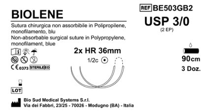 Sutura Biolene HR36 USP 3-0 - EP 2 90 cm Blue Double Armed  Box 36 pcs