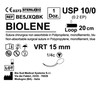 Sutura Biolene VRT 15 USP 10-0 - EP 0.2 20 cm Blue Loop  Box 12 pcs