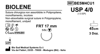 Sutura Biolene FRT 17 USP 4-0  - EP 1.5 45 cm Undyed Box 36 pcs