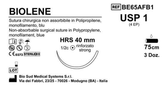 Sutura Biolene HRS40 USP 1 - EP 4 75 cm Blue Box 36 pcs