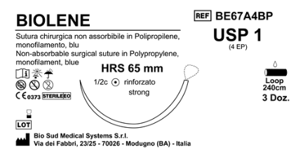Sutura Biolene HRS 65 USP 1 - EP 4 240 cm Blue Loop  Box 36 pcs