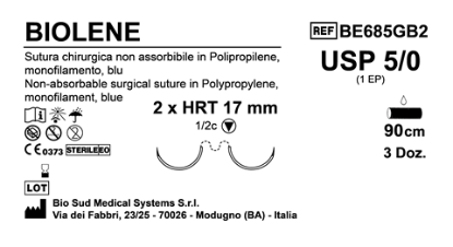 Sutura Biolene HRT17 USP 5-0 - EP 1 90 cm Blue Double Armed  Box 36 pcs