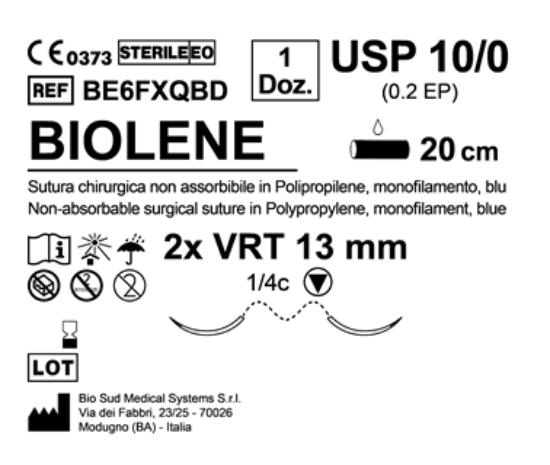Sutura Biolene VRT 13 USP 10-0 - EP 0.2 20 cm Blue Double Armed  N.12 Bs. per Box
