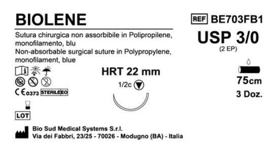 Sutura Biolene HRT22 USP 3-0 - EP 2 75 cm Blue Box 36 pcs