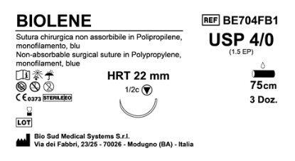 Sutura Biolene HRT22 USP 4-0  - EP 1.5 75 cm Blue Box 36 pcs
