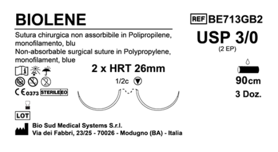 Sutura Biolene HRT26 USP 3-0 - EP 2 90 cm Blue Double Armed  Box 36 pcs