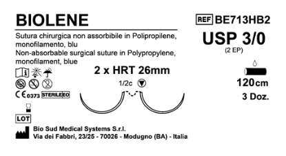 Sutura Biolene HRT26 USP 3-0 - EP 2 120 cm Blue Double Armed  Box 36 pcs